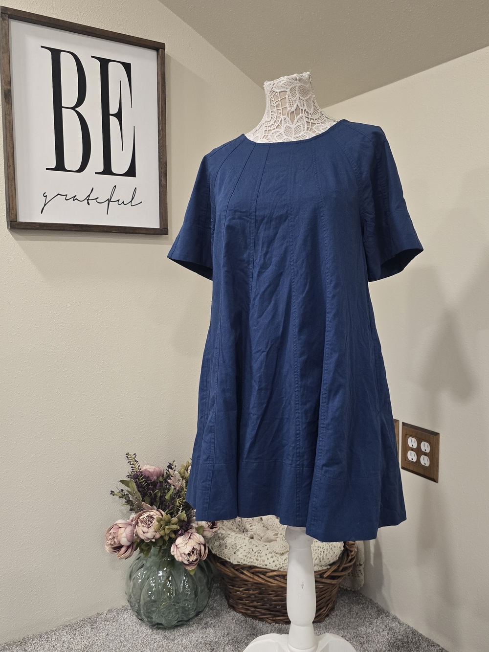 Free People Becca Navy Blue Cotton Blend Mini Dress - Picture 2 of 10